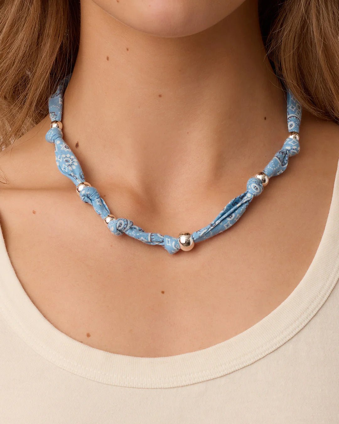 Paisley Bandana Knot Necklace in Chambray - obligato