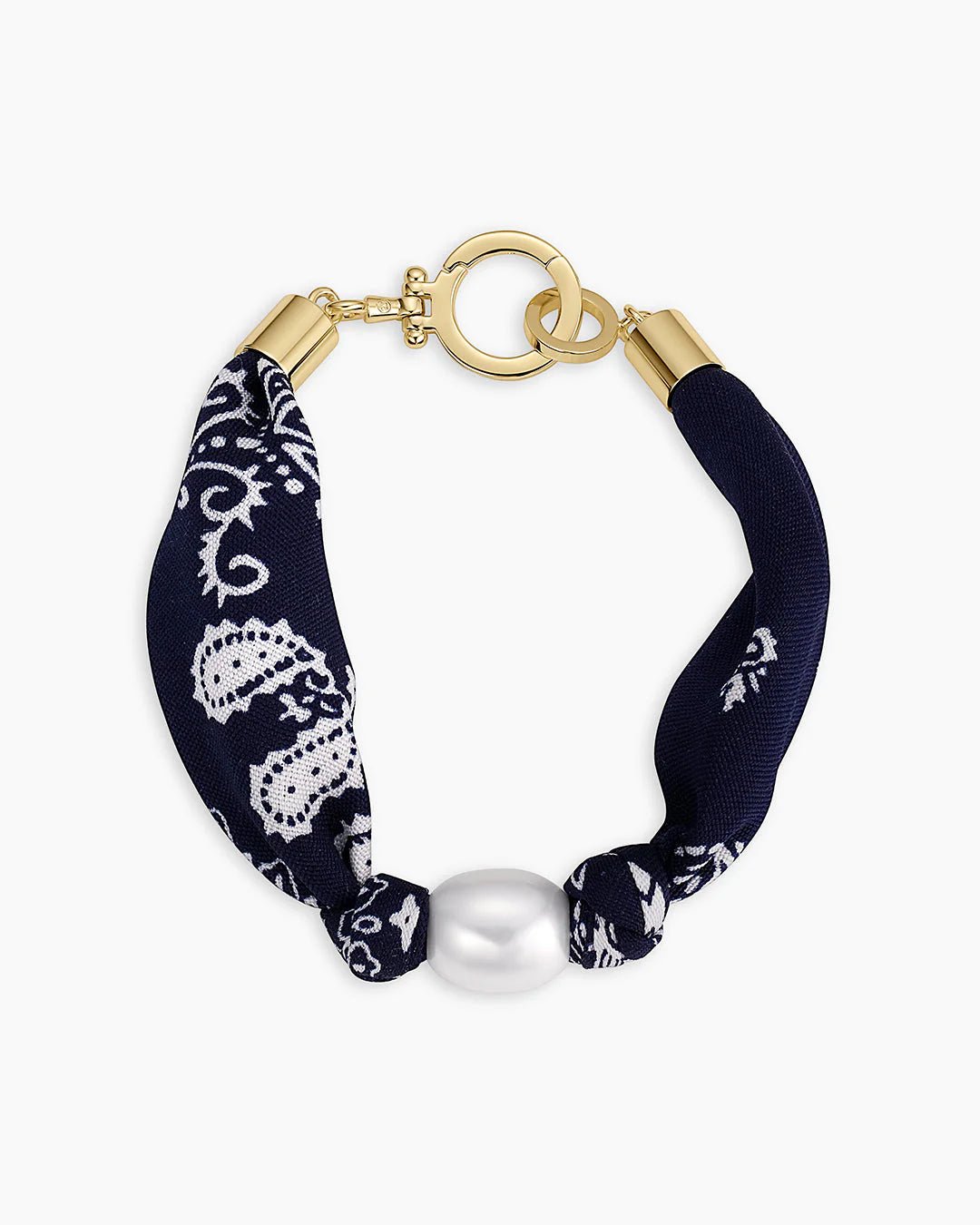 Paisley Bandana Pearl Bracelet in Navy - obligato