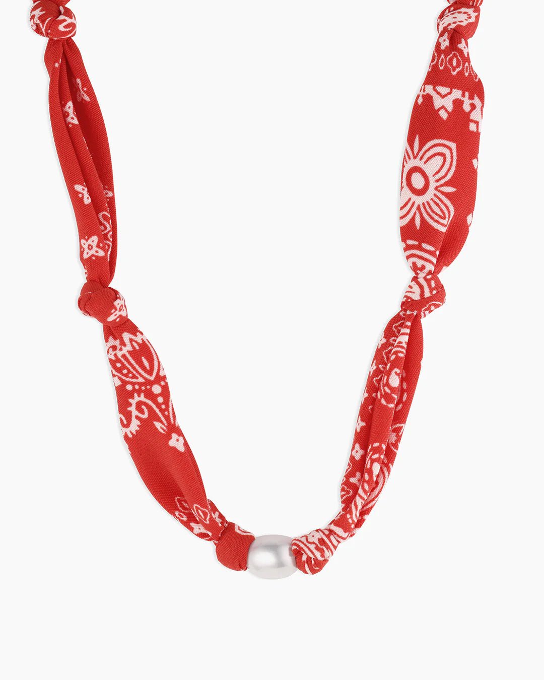 Paisley Bandana Pearl Necklace in Red - obligato