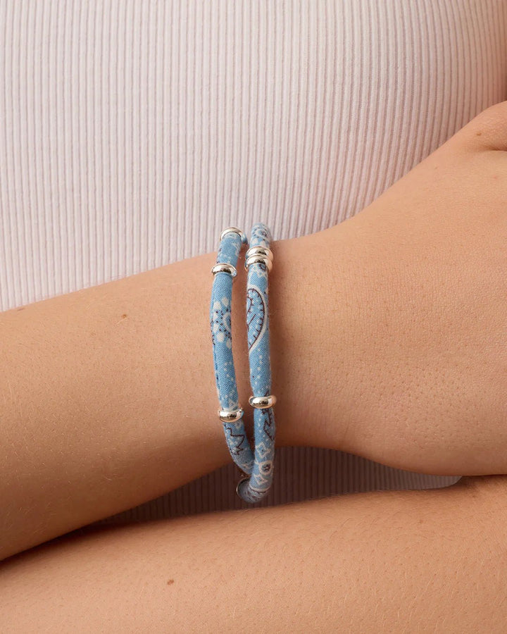 Paisley Bandana Wrap Bracelet in Light Blue - obligato