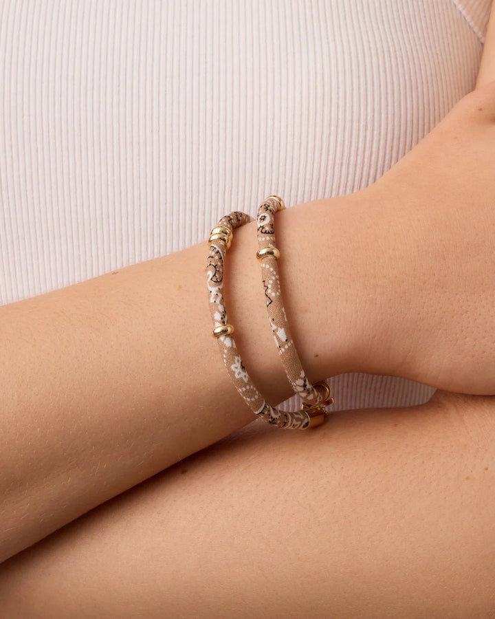 Paisley Bandana Wrap Bracelet in Taupe - obligato