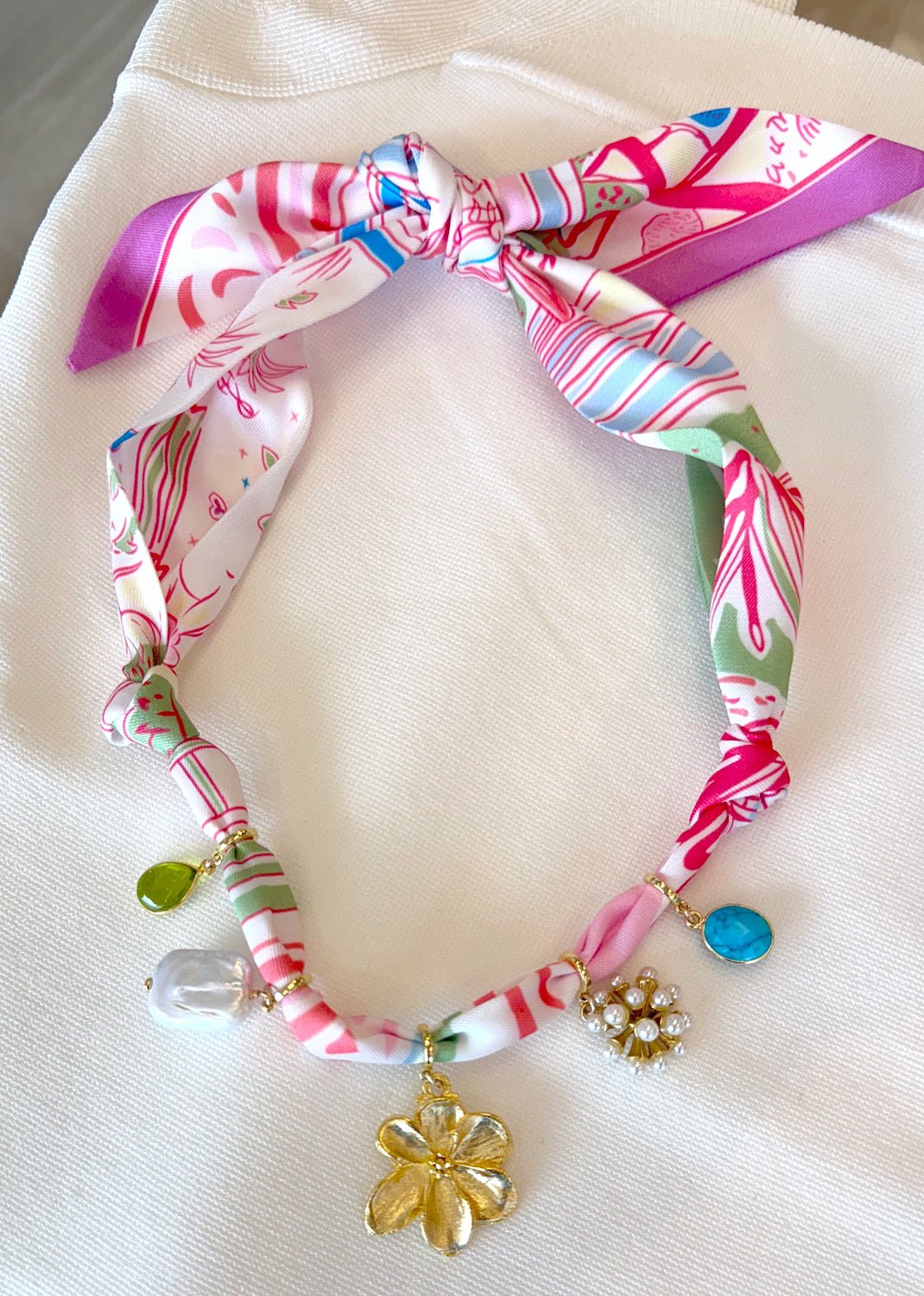 Pastel Multi 5 Charm Twilly Necklace - obligato