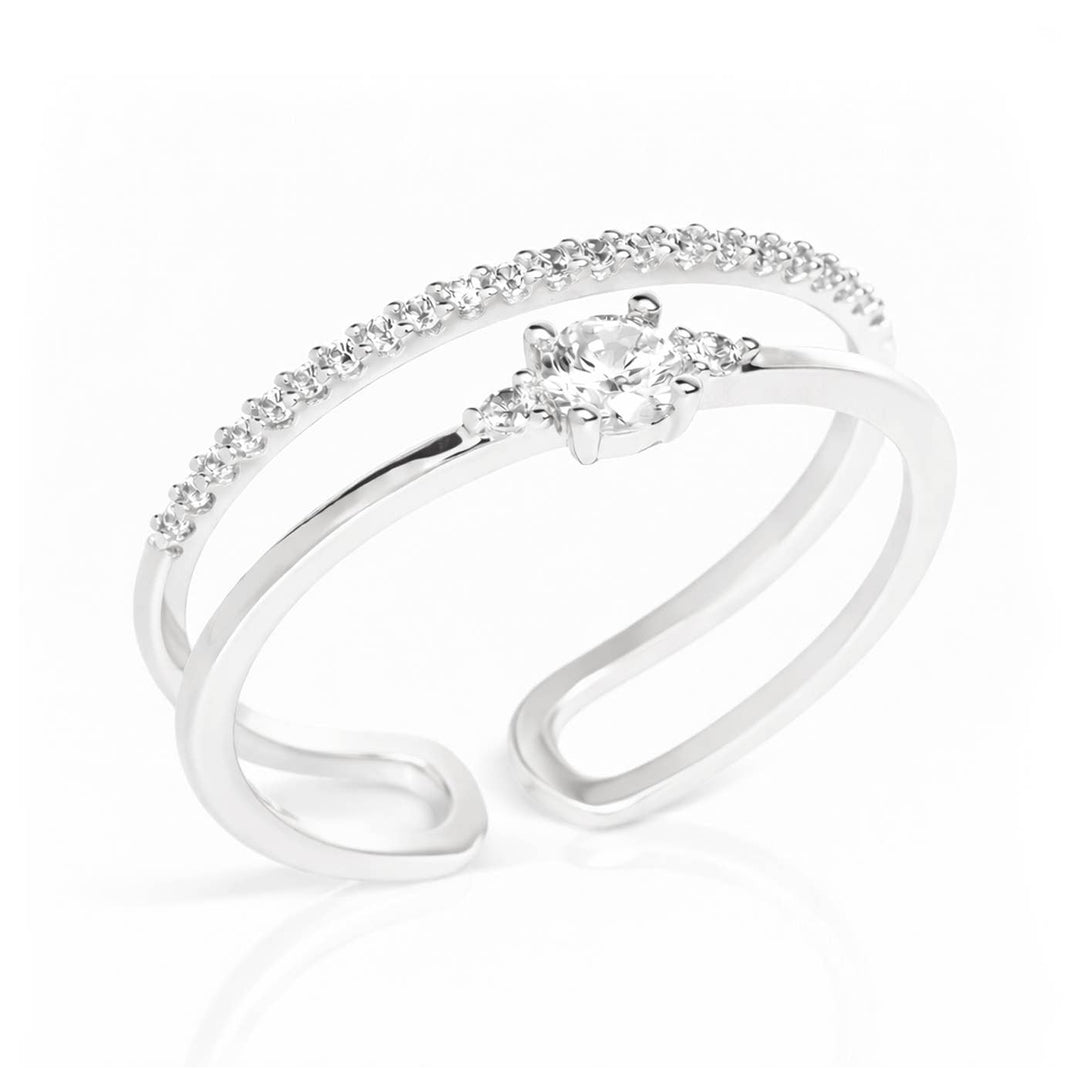 Pave And CZ Adjustable Double Ring: Gold - obligato