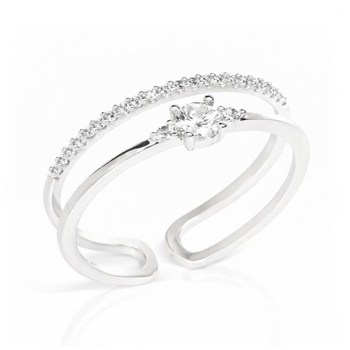 Pave And CZ Adjustable Double Ring: Gold - obligato