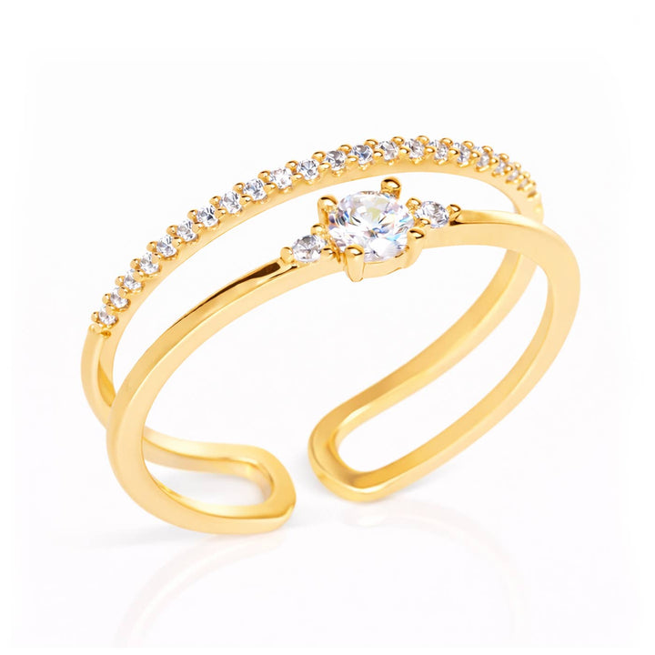 Pave And CZ Adjustable Double Ring: Gold - obligato