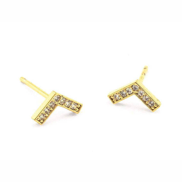 Pave Chevron Post Earrings : Yellow Gold - obligato