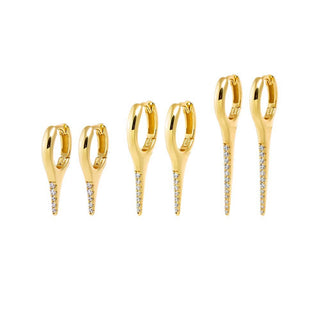 Pave Elongated Spike Huggie Earring Combo Set: Gold - obligato