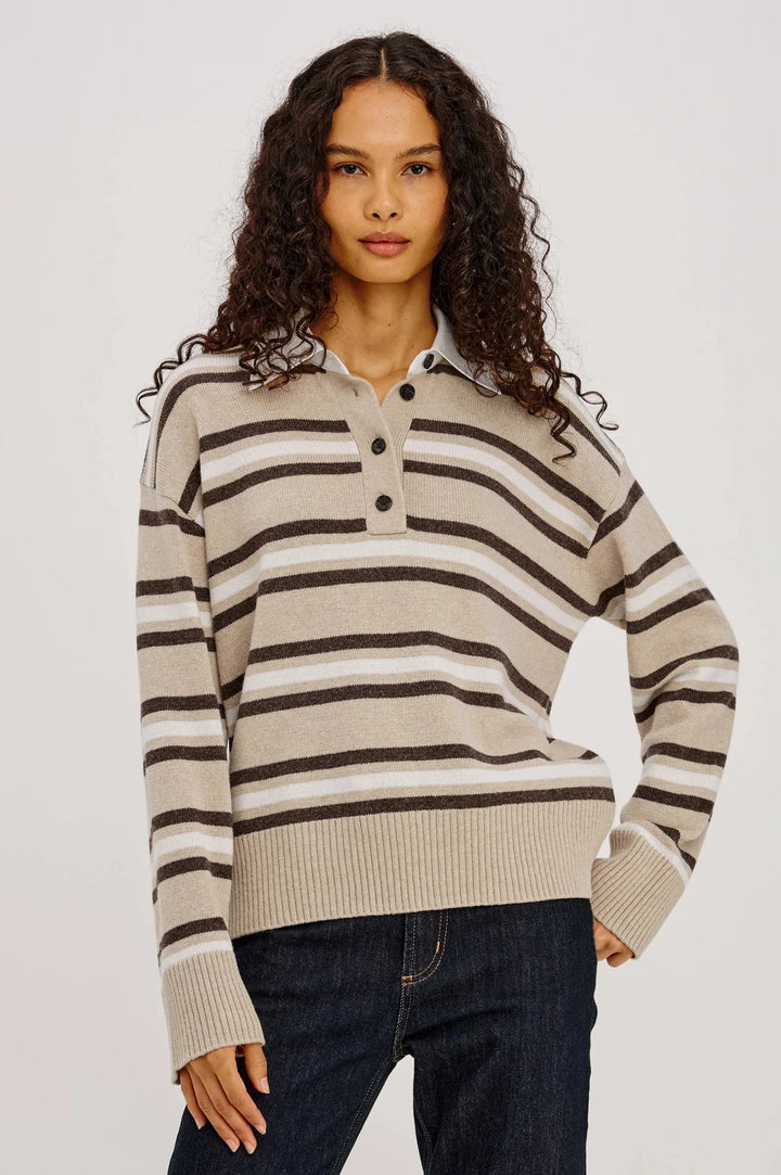 Paxton Sweater in Heather Oat Stripe - obligato