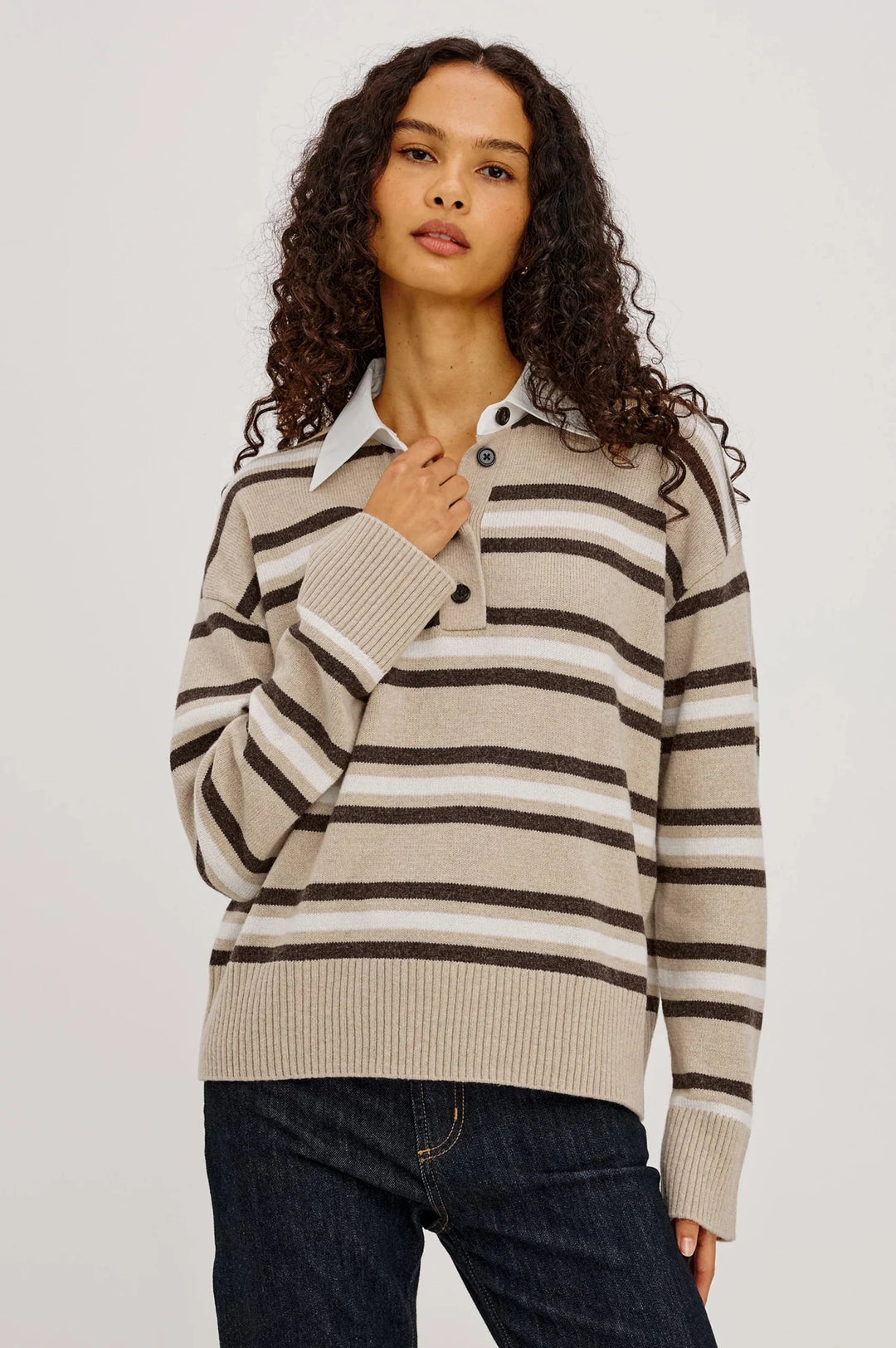 Paxton Sweater in Heather Oat Stripe - obligato