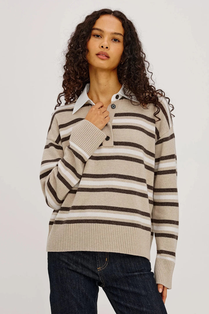 Paxton Sweater in Heather Oat Stripe - obligato