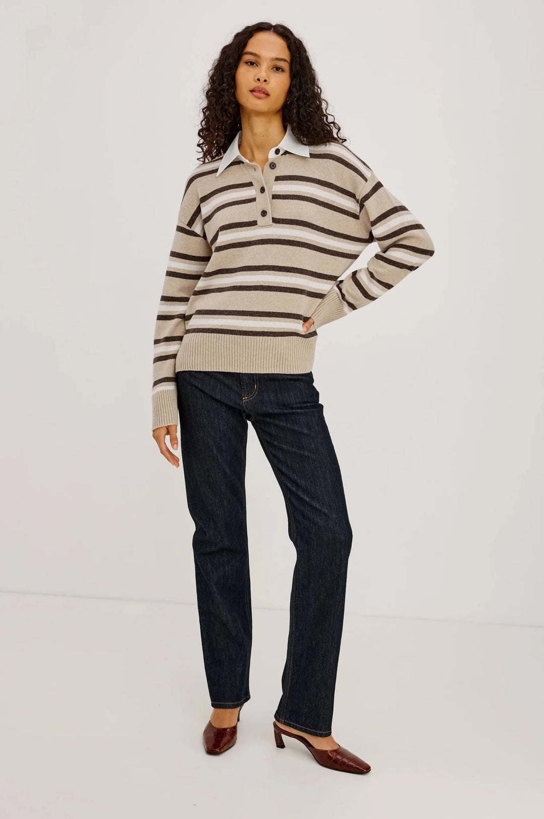 Paxton Sweater in Heather Oat Stripe - obligato