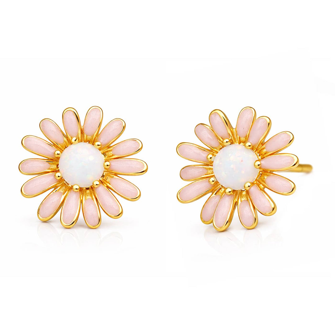 Peach Luster Enamel Daisy With Opal Studs: Gold - obligato