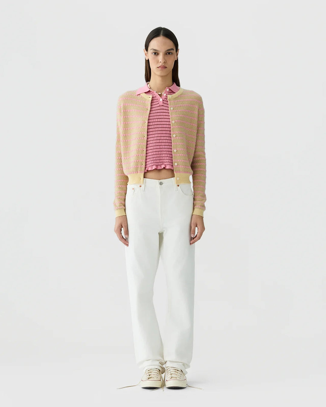 Pebble Stripe Jane Cardigan in Butter Combo - obligato