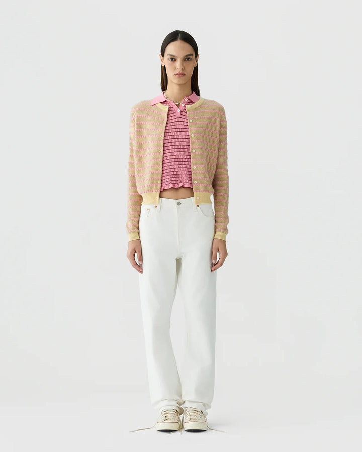 Pebble Stripe Jane Cardigan in Butter Combo - obligato