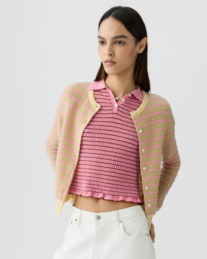 Pebble Stripe Jane Cardigan in Butter Combo - obligato