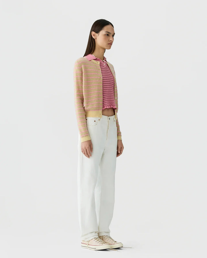 Pebble Stripe Jane Cardigan in Butter Combo - obligato