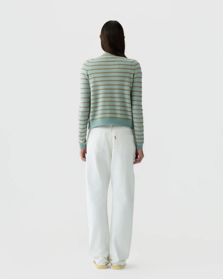 Pebble Stripe Jane Cardigan in Sage Brush Combo - obligato