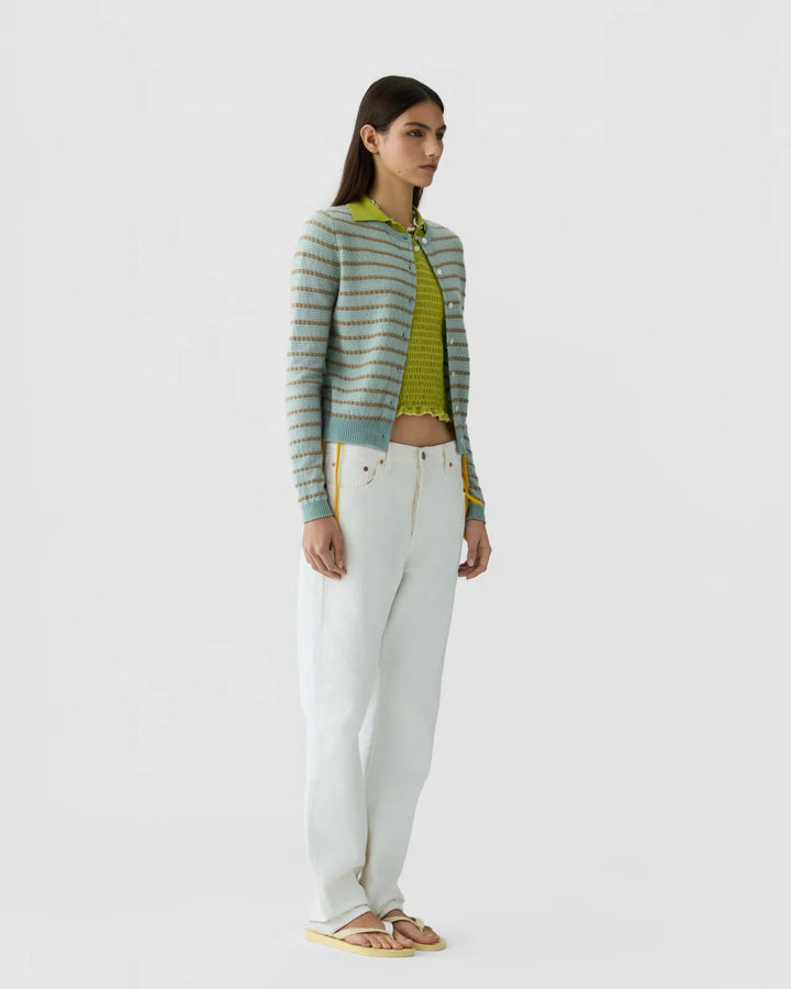 Pebble Stripe Jane Cardigan in Sage Brush Combo - obligato