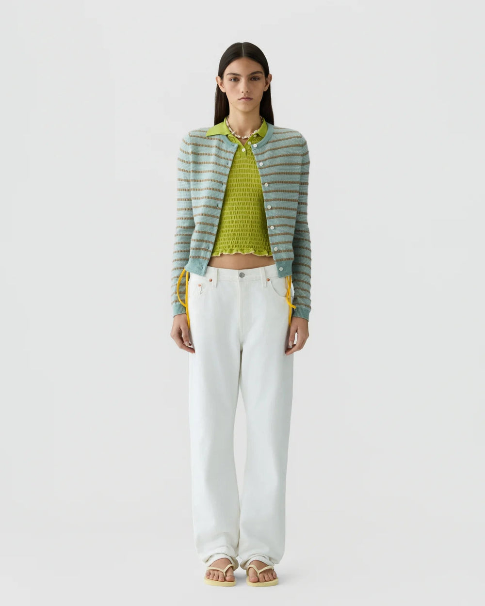 Pebble Stripe Jane Cardigan in Sage Brush Combo - obligato