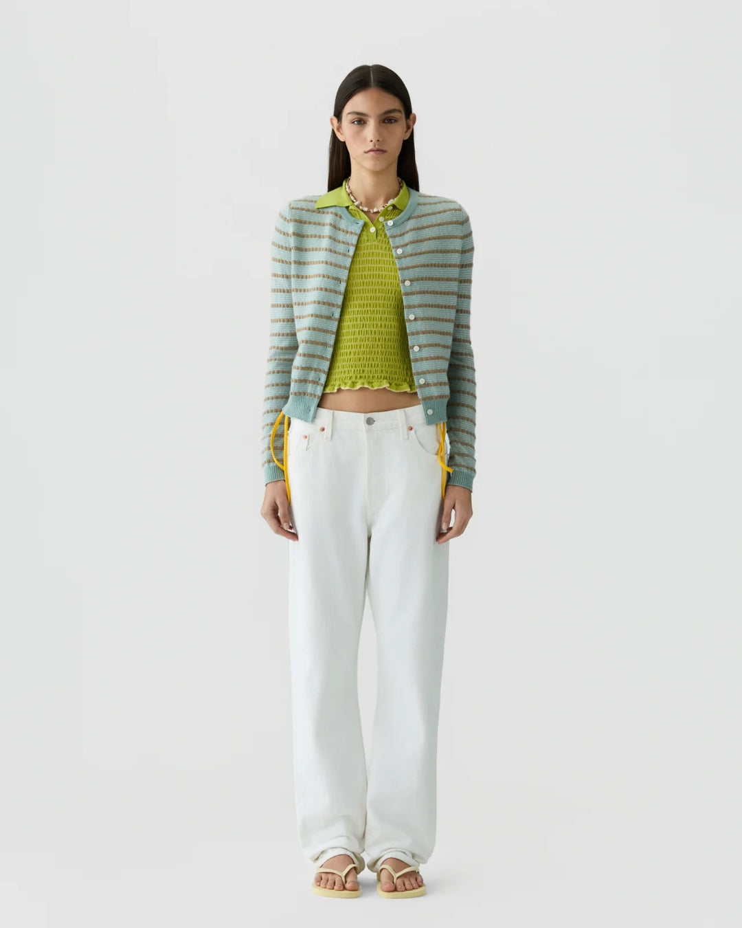 Pebble Stripe Jane Cardigan in Sage Brush Combo - obligato