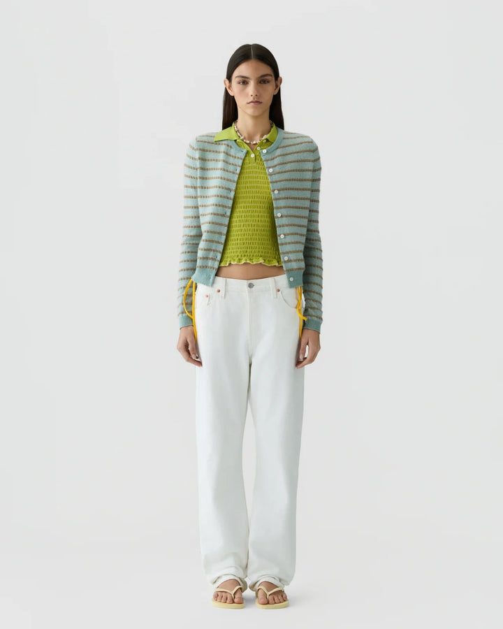 Pebble Stripe Jane Cardigan in Sage Brush Combo - obligato