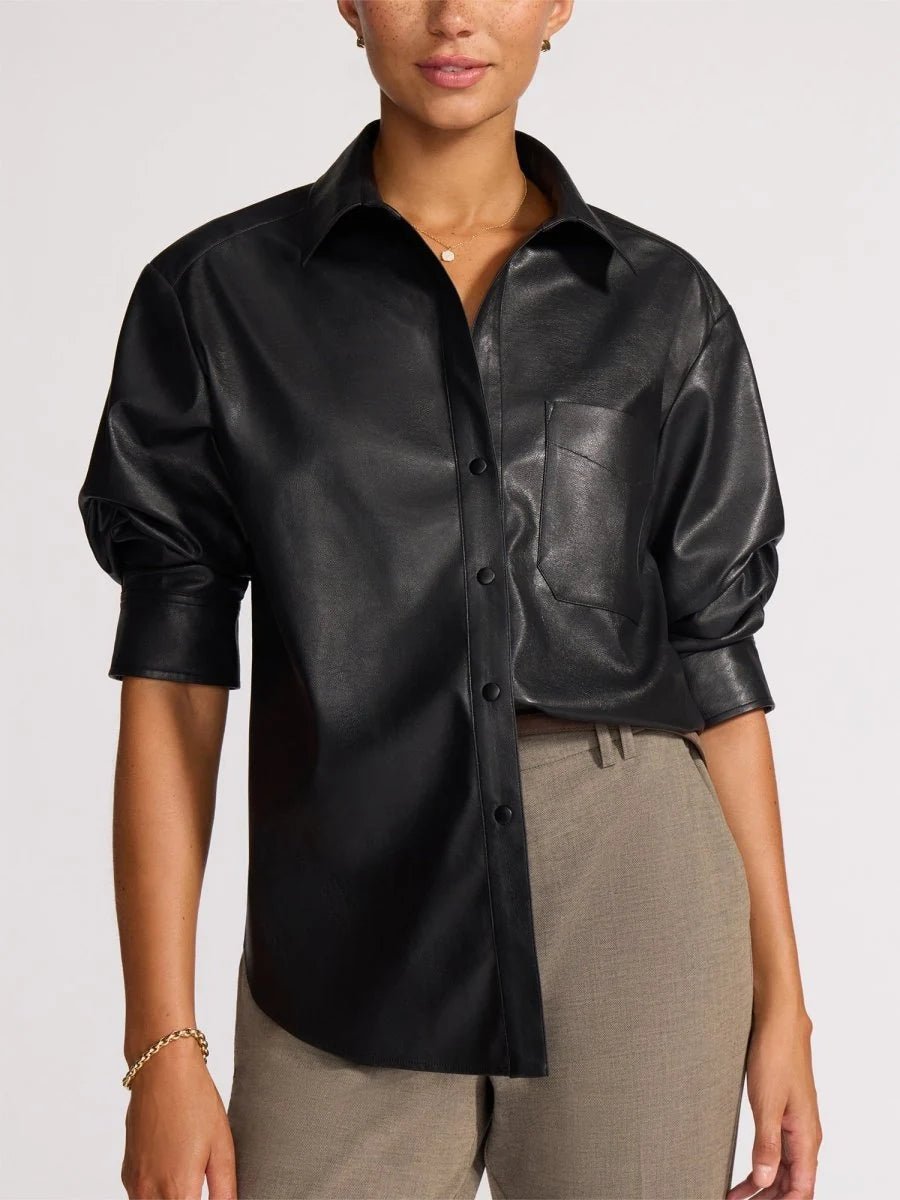 Pia Vegan Leather Shirt in Black Onyx - obligato