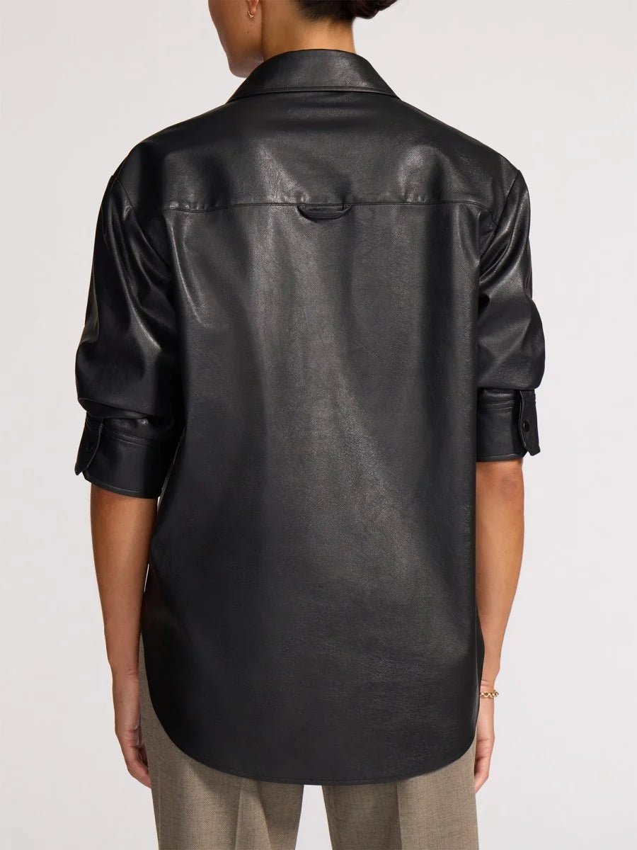 Pia Vegan Leather Shirt in Black Onyx - obligato