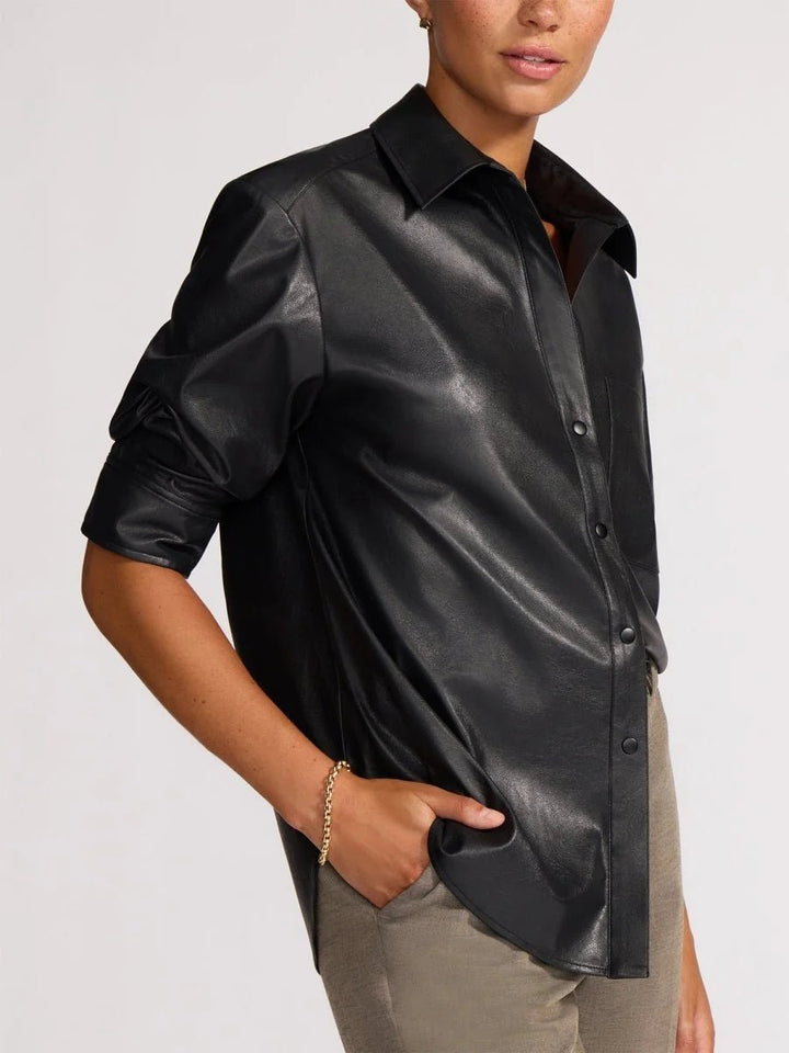 Pia Vegan Leather Shirt in Black Onyx - obligato