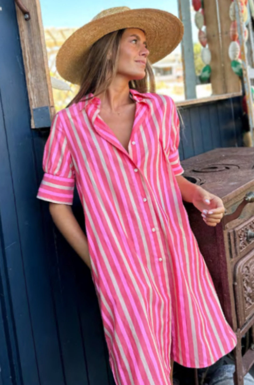 Pink Striped Shirt Dress - obligato
