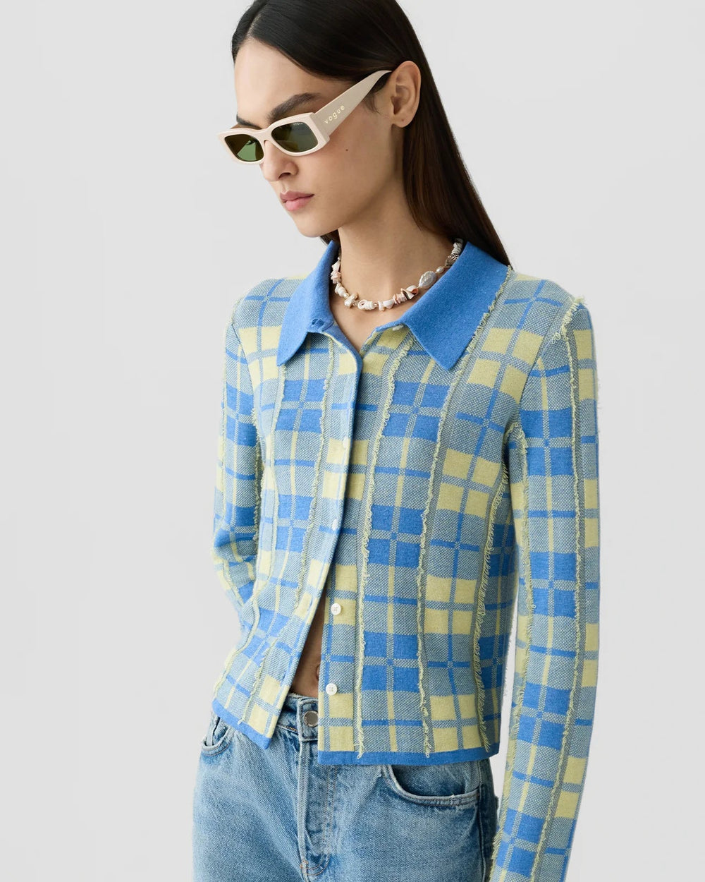 Plaid Elle Shirt in Delft Blue/Butter - obligato