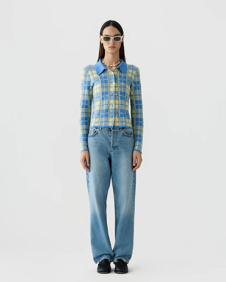 Plaid Elle Shirt in Delft Blue/Butter - obligato
