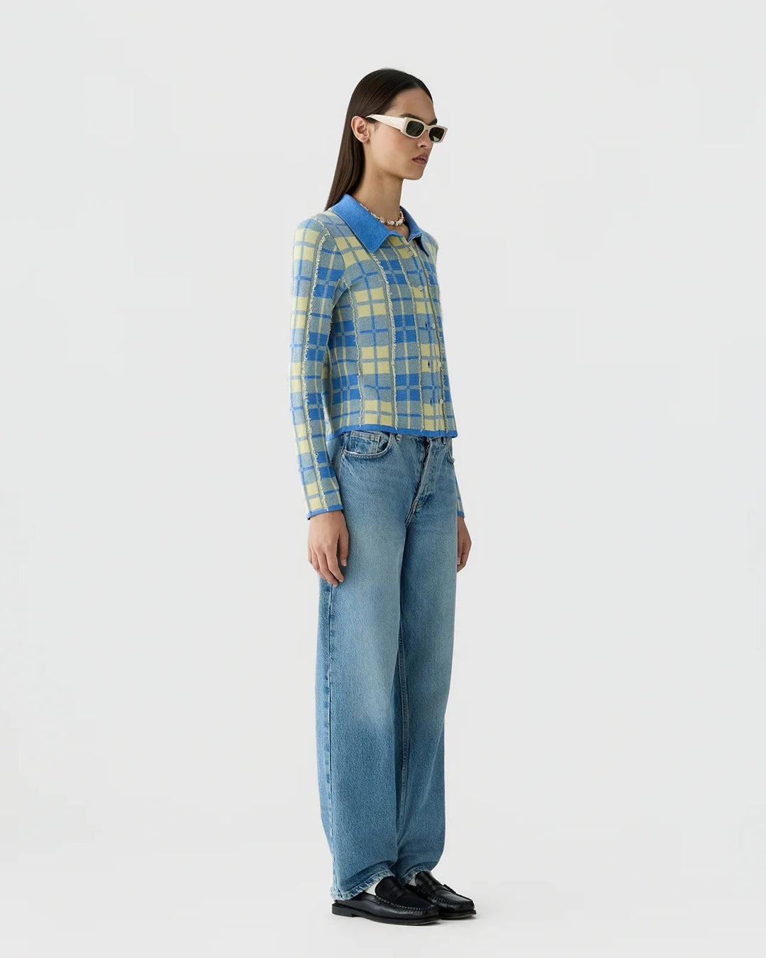 Plaid Elle Shirt in Delft Blue/Butter - obligato