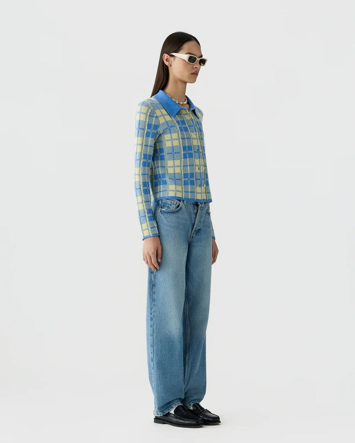 Plaid Elle Shirt in Delft Blue/Butter - obligato
