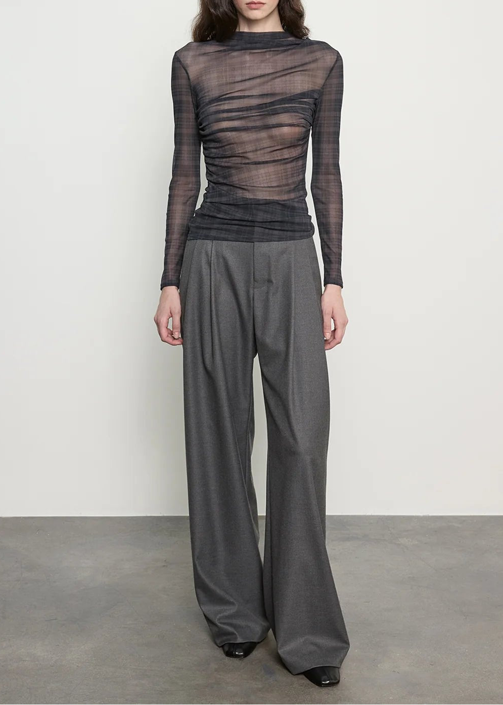 Plaid Mesh L/S Twist Top - obligato