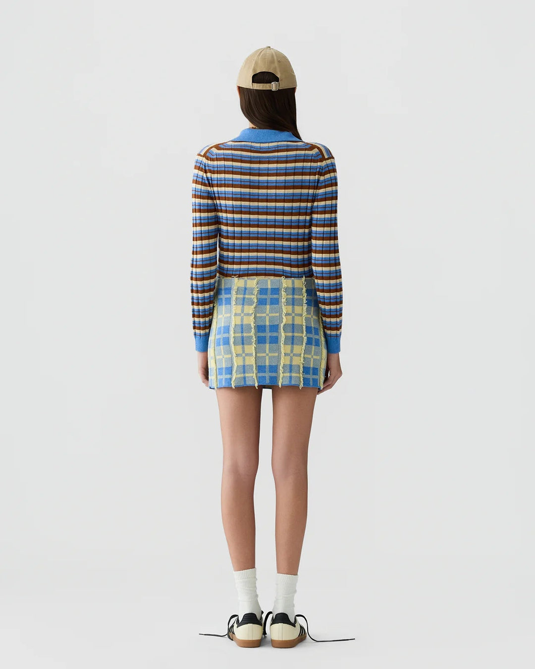 Plaid Mini Skirt in Delft Blue/Butter - obligato