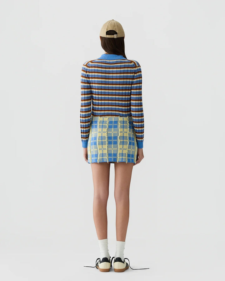 Plaid Mini Skirt in Delft Blue/Butter - obligato