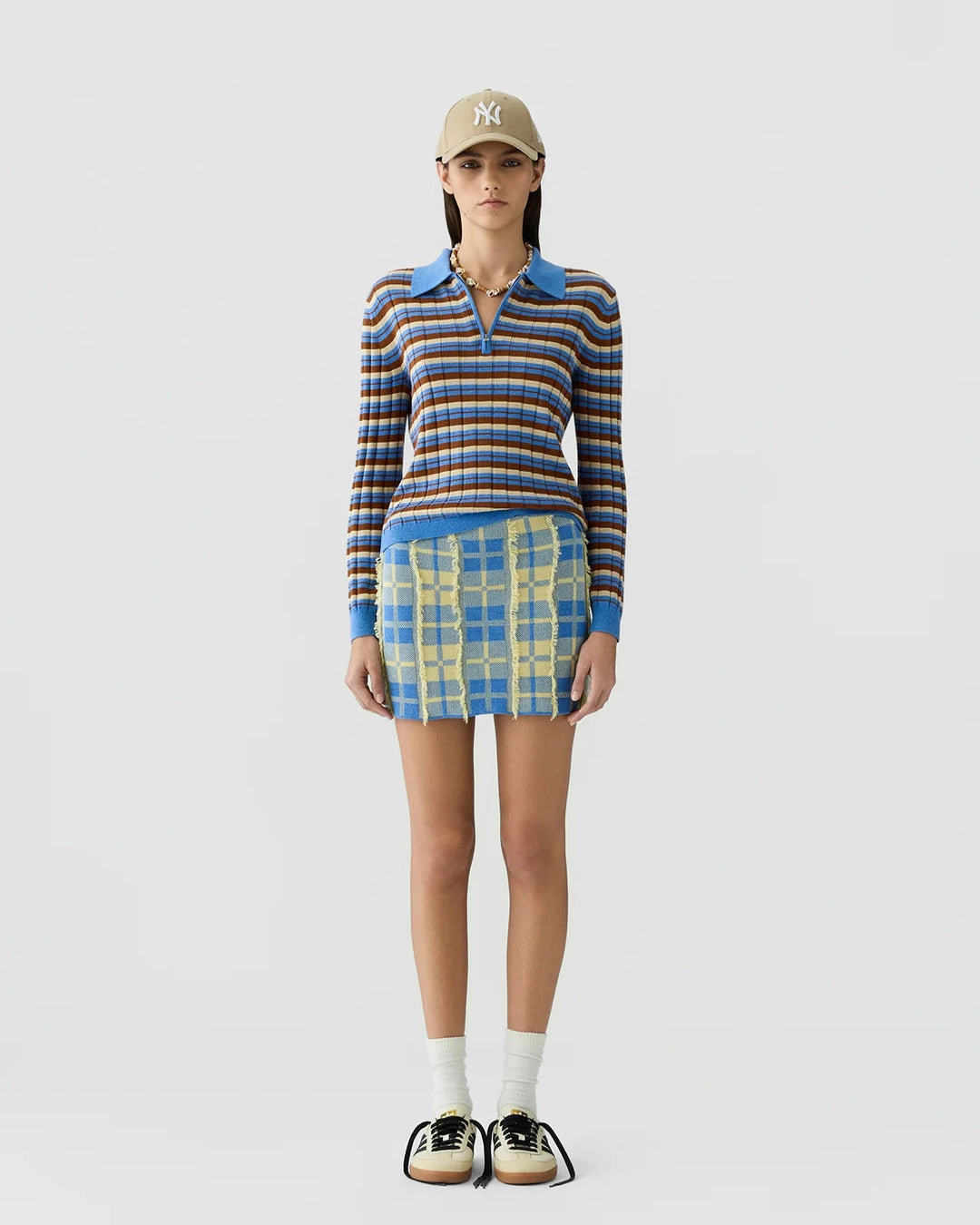 Plaid Mini Skirt in Delft Blue/Butter - obligato