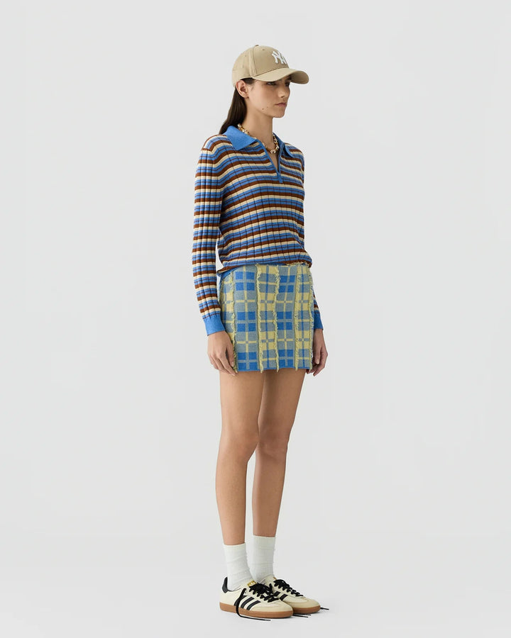 Plaid Mini Skirt in Delft Blue/Butter - obligato