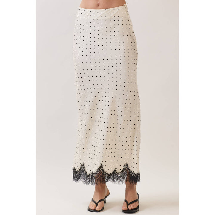 Polka Dot Satin Lace Trim Maxi Skirt in Off white - obligato
