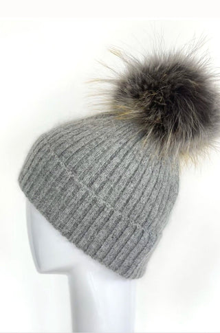 Pom Pom Angora Hat In Grey - obligato