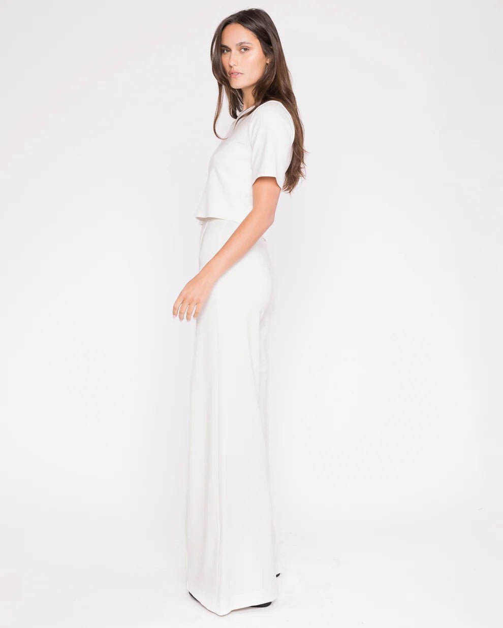Ponte Knit Short Sleeve Top in Off White - obligato