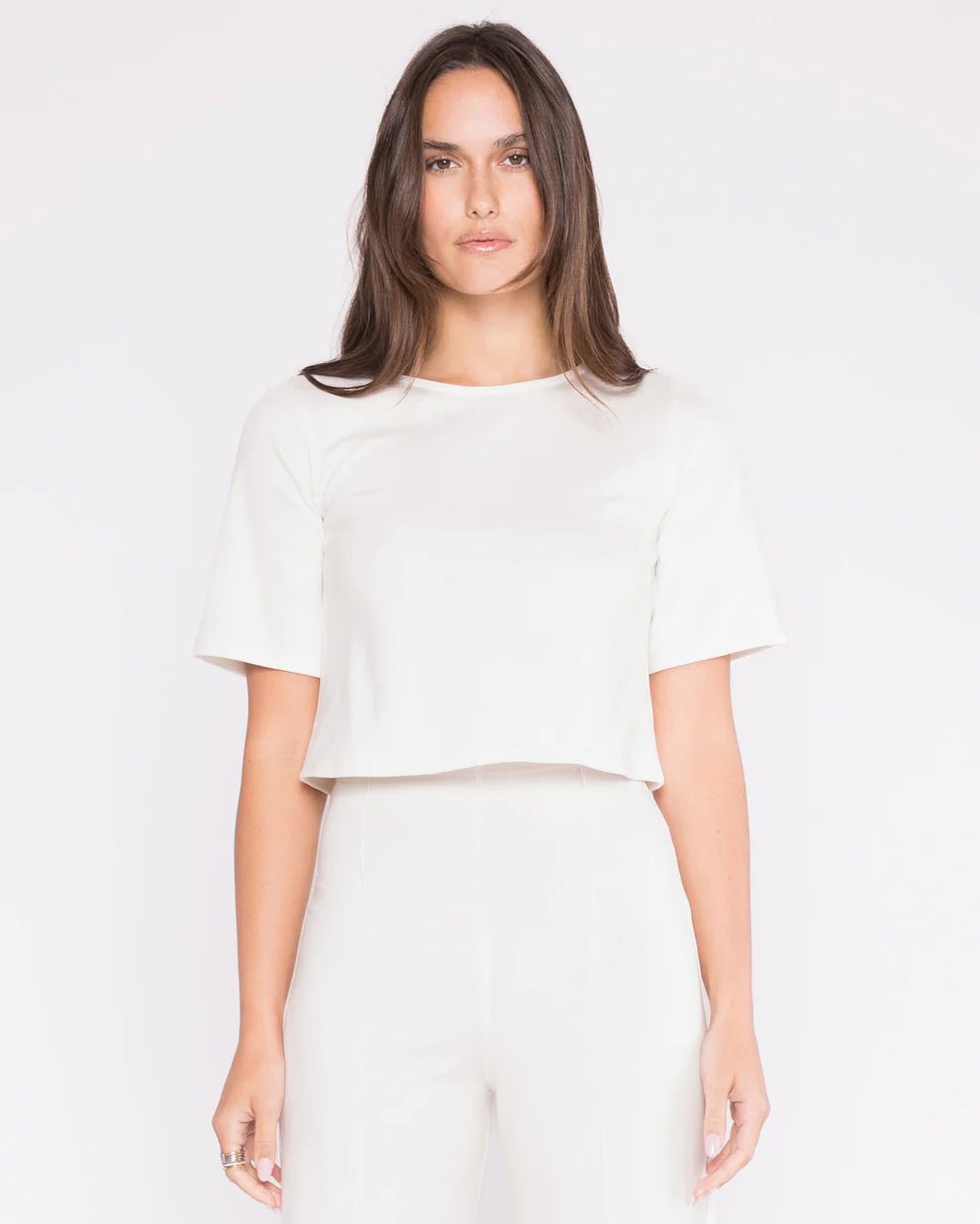 Ponte Knit Short Sleeve Top in Off White - obligato