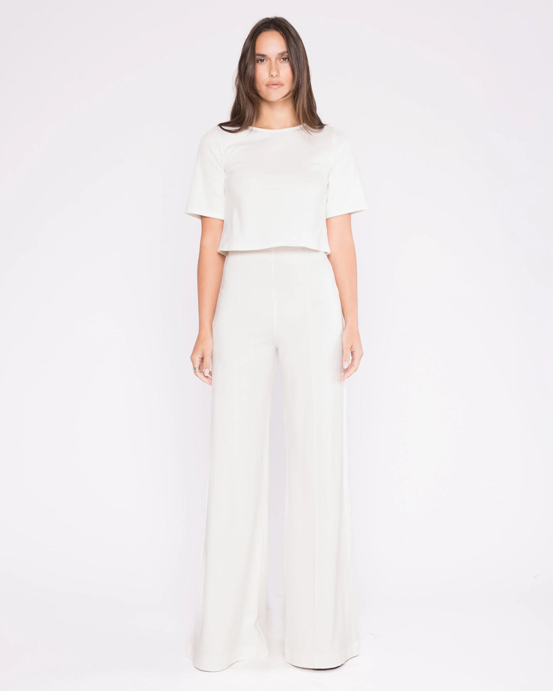 Ponte Knit Wide Leg Pant in Winter White - obligato