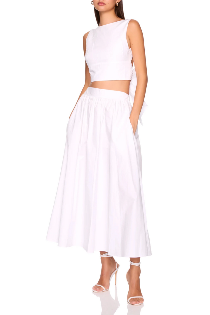 Poplin Open Back Tie Back Top in White - obligato
