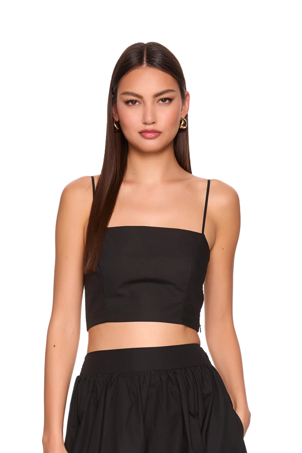 Poplin smocking back string top in Black - obligato