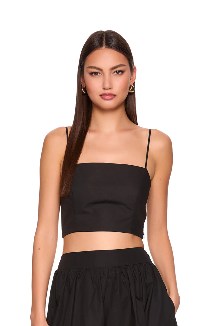 Poplin smocking back string top in Black - obligato