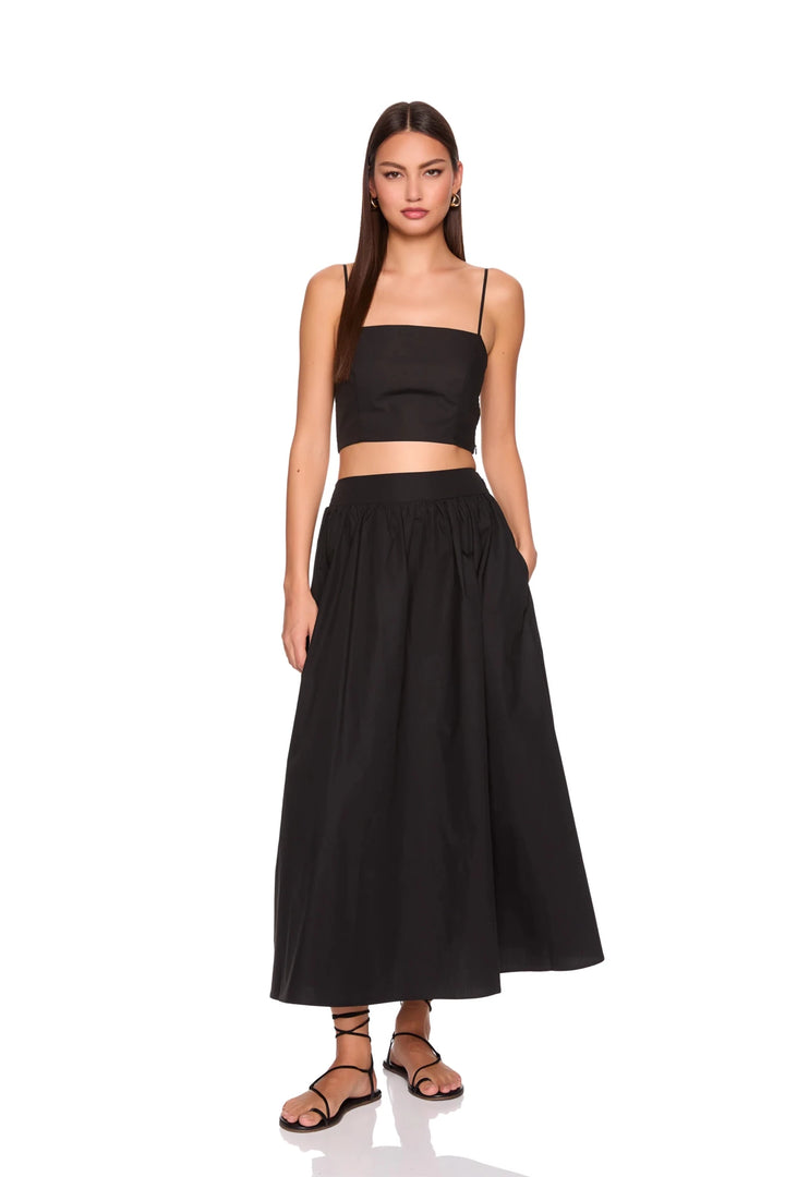 Poplin smocking back string top in Black - obligato