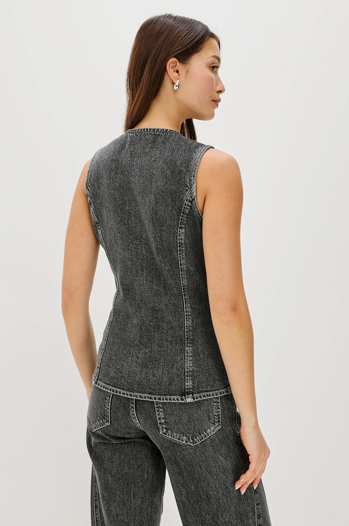 Portola Vest in Washed Charcoal Denim - obligato