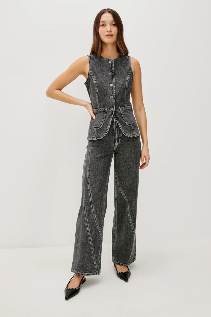 Portola Vest in Washed Charcoal Denim - obligato