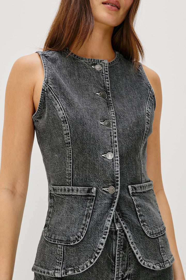 Portola Vest in Washed Charcoal Denim - obligato